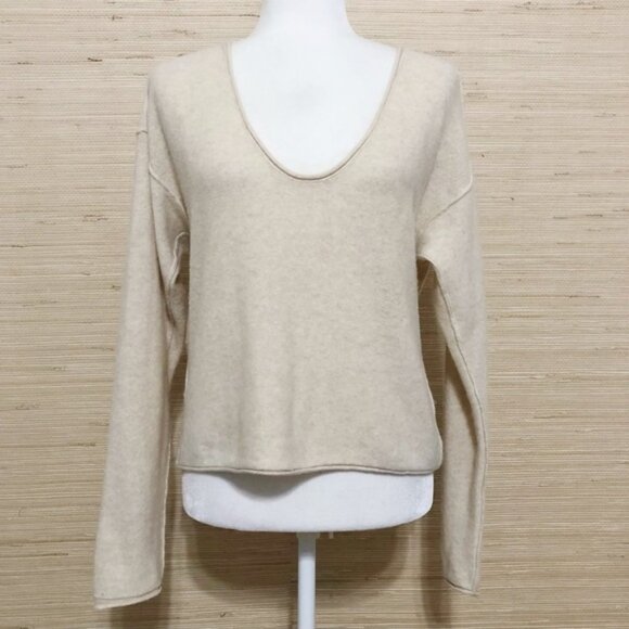 FP Now or Never Oatmeal Cashmere Silk V-neck Lightweight Pullover Sweater XS - Picture 2 of 10